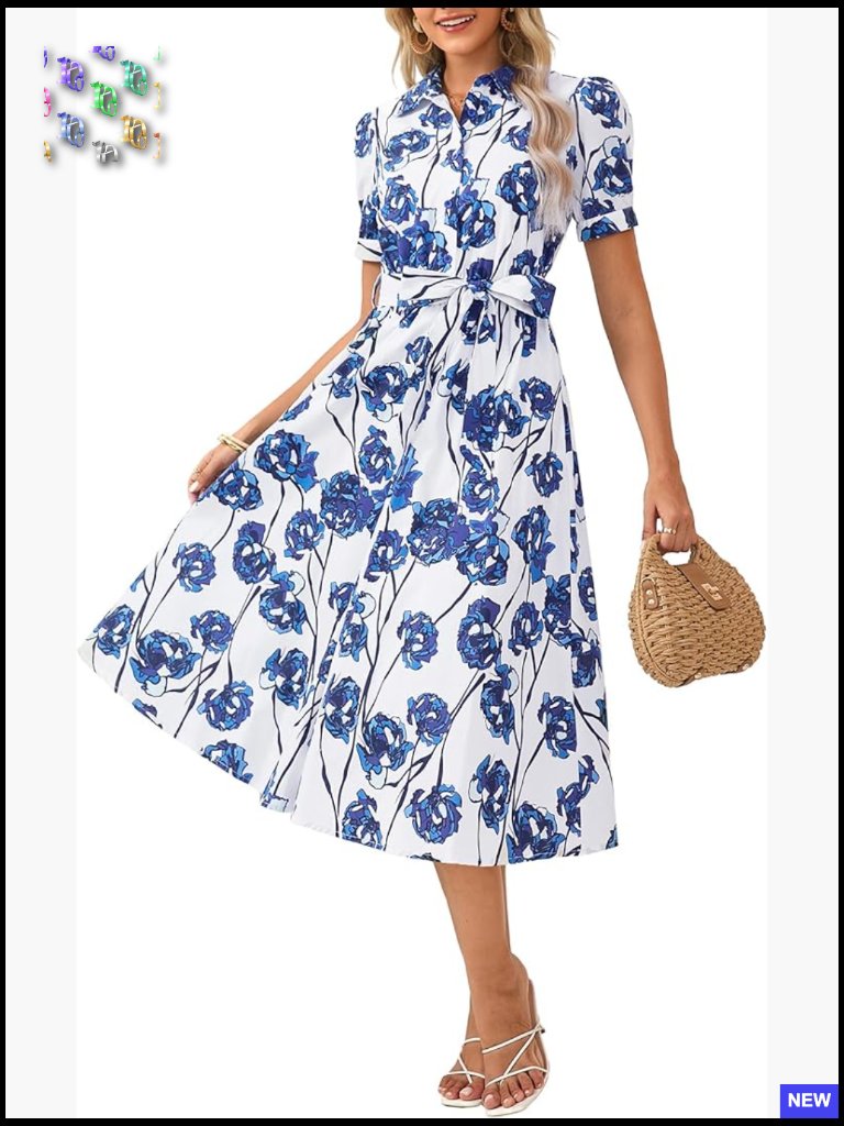 Cotton Boho Midi Dress Puff Sleeve Flowy Floral Wedding Guest Shirt Dress